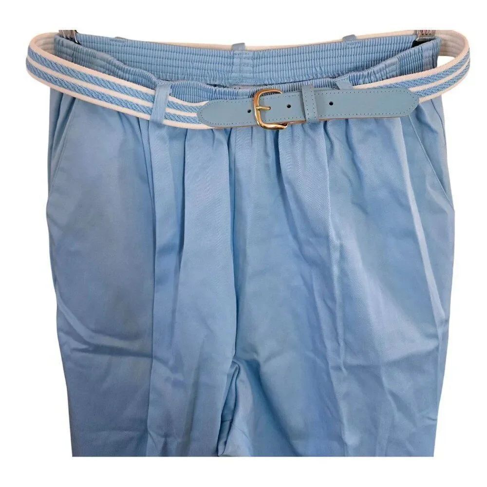 Vintage Alfred Dunner Womens Light Blue Pleated Pants With Belt Size 12